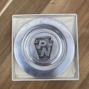 Vintage Pewtarex York PA PN Keystone Logo Metal Coaster Trinket Dish with Box